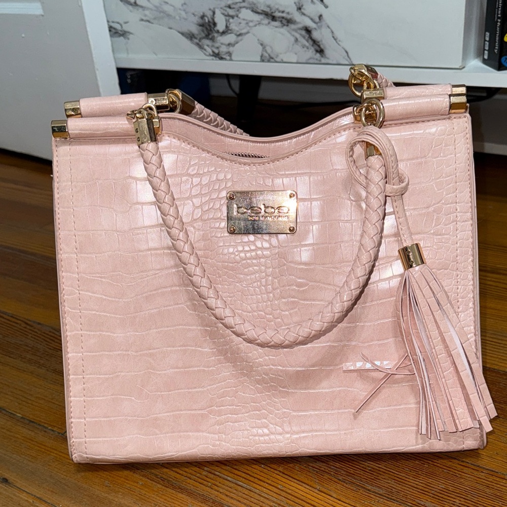 Bebe Blush Croc-Embossed Shoulder Bag